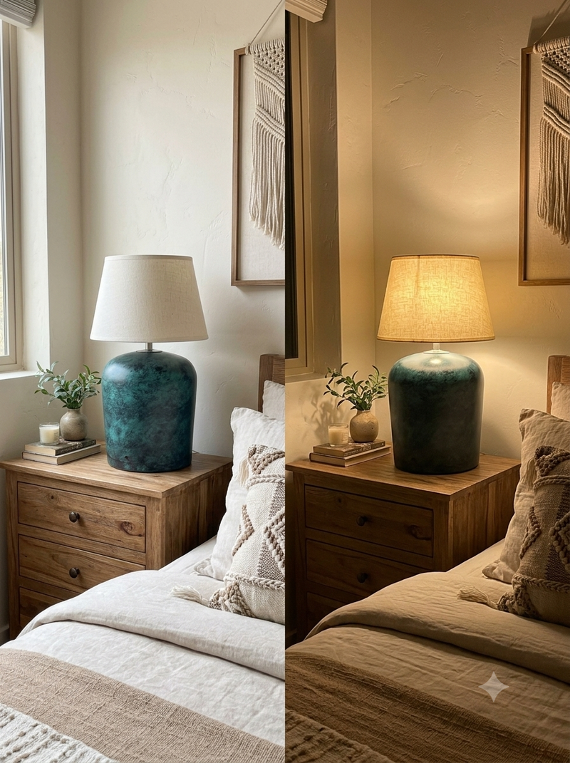 Verdigris Pottery Table Lamp