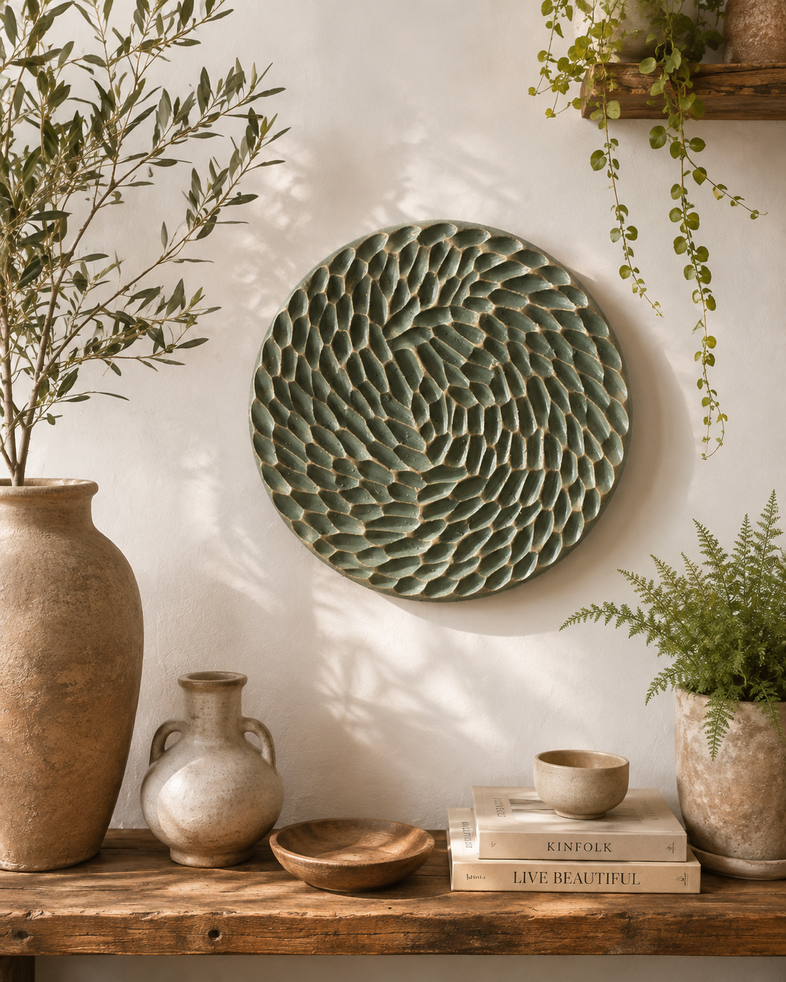Verdant Ripple Pottery Decorative Plate