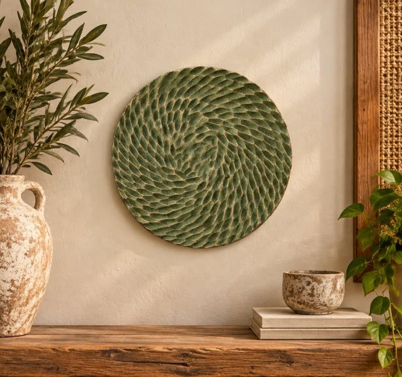 Olive Swirl Green Pottery Wall Plate