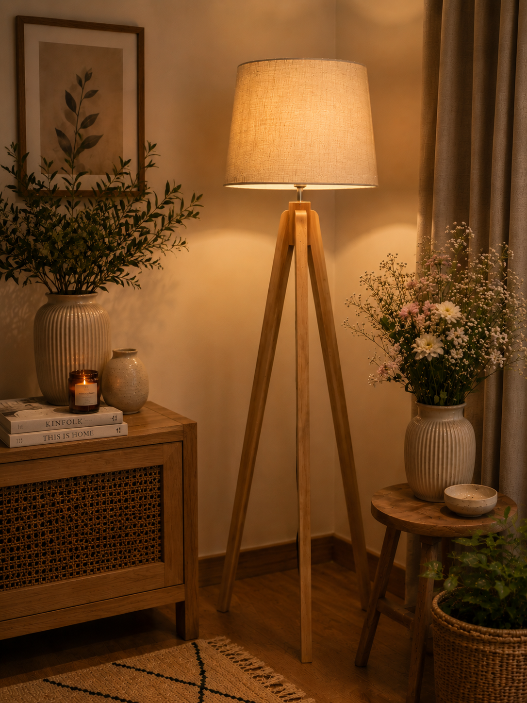 Nordic Tripod Wooden Floor Lamp