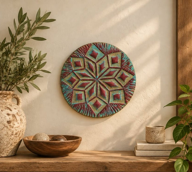 Mosaic Star Turquoise & Burgundy Pottery Wall Plate