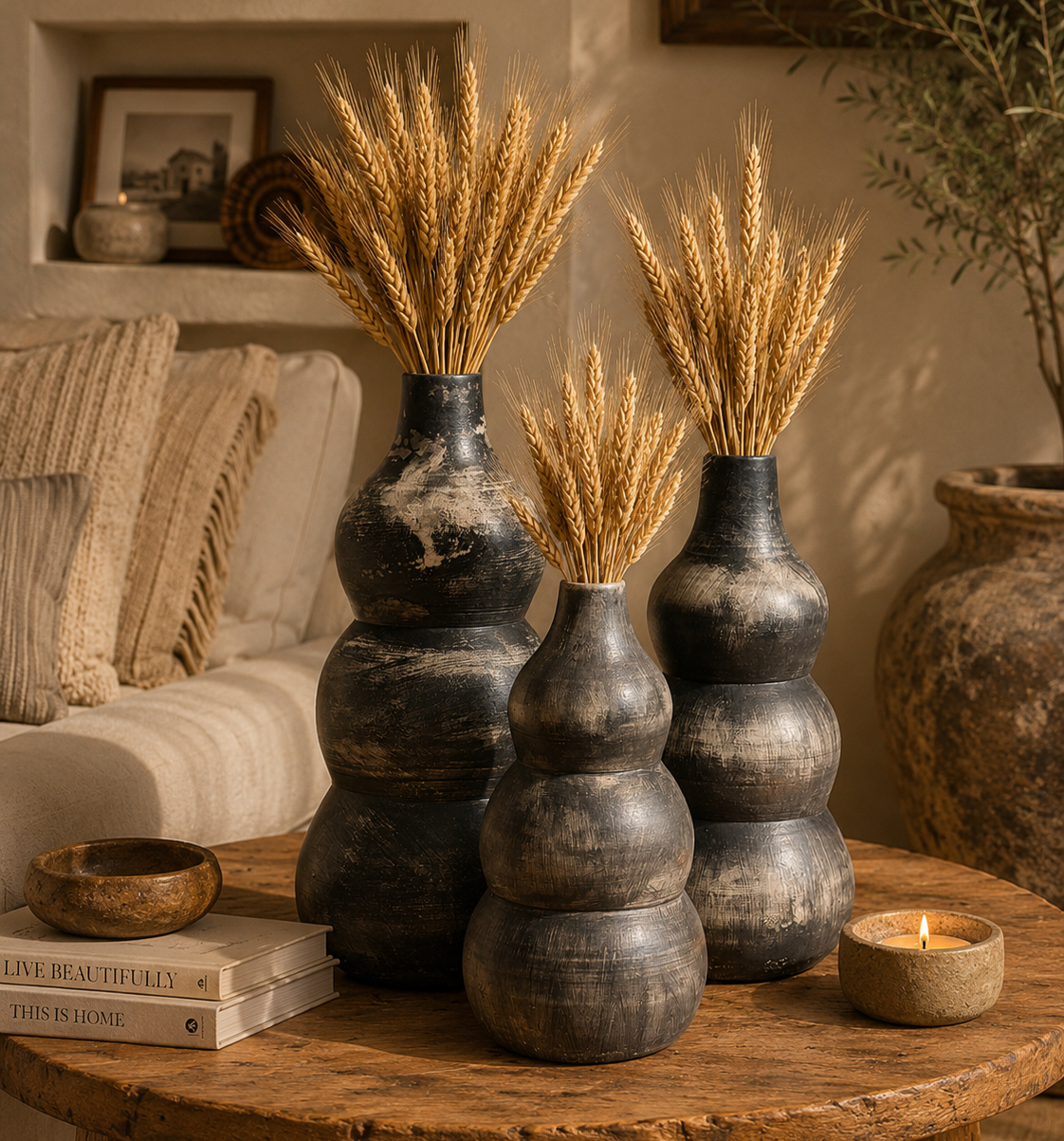 Charcoal Sculpt Pottery Vases – Set of 3