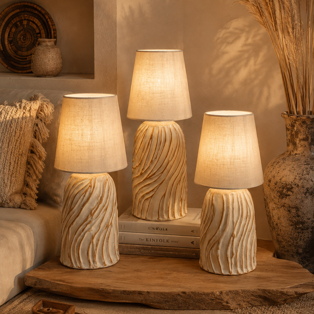 Sahara Wave Pottery Table Lamps – Set of 3