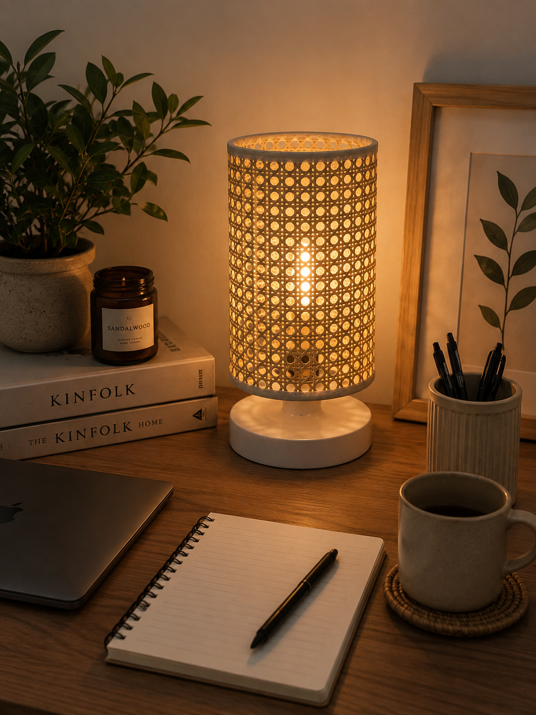 Natural Rattan Glow Table Lamp: Metal Base