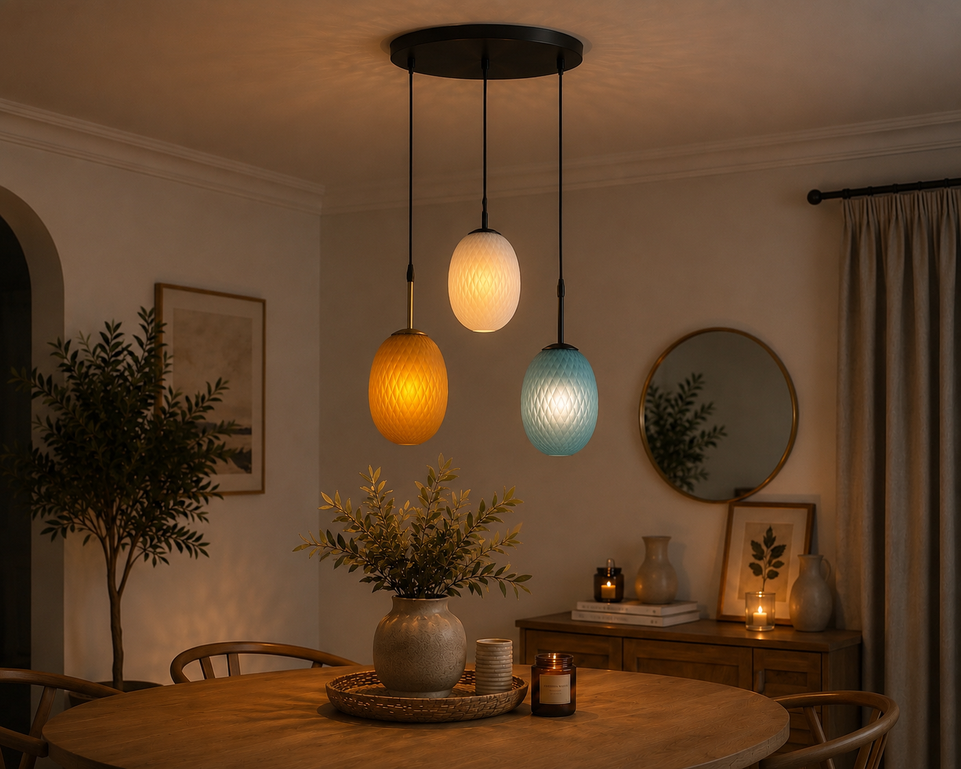 Aurora Trio Textured Glass Pendant Light