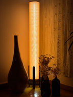 Burnt Orange Linen Column Floor Lamp: Mid-Century Modern