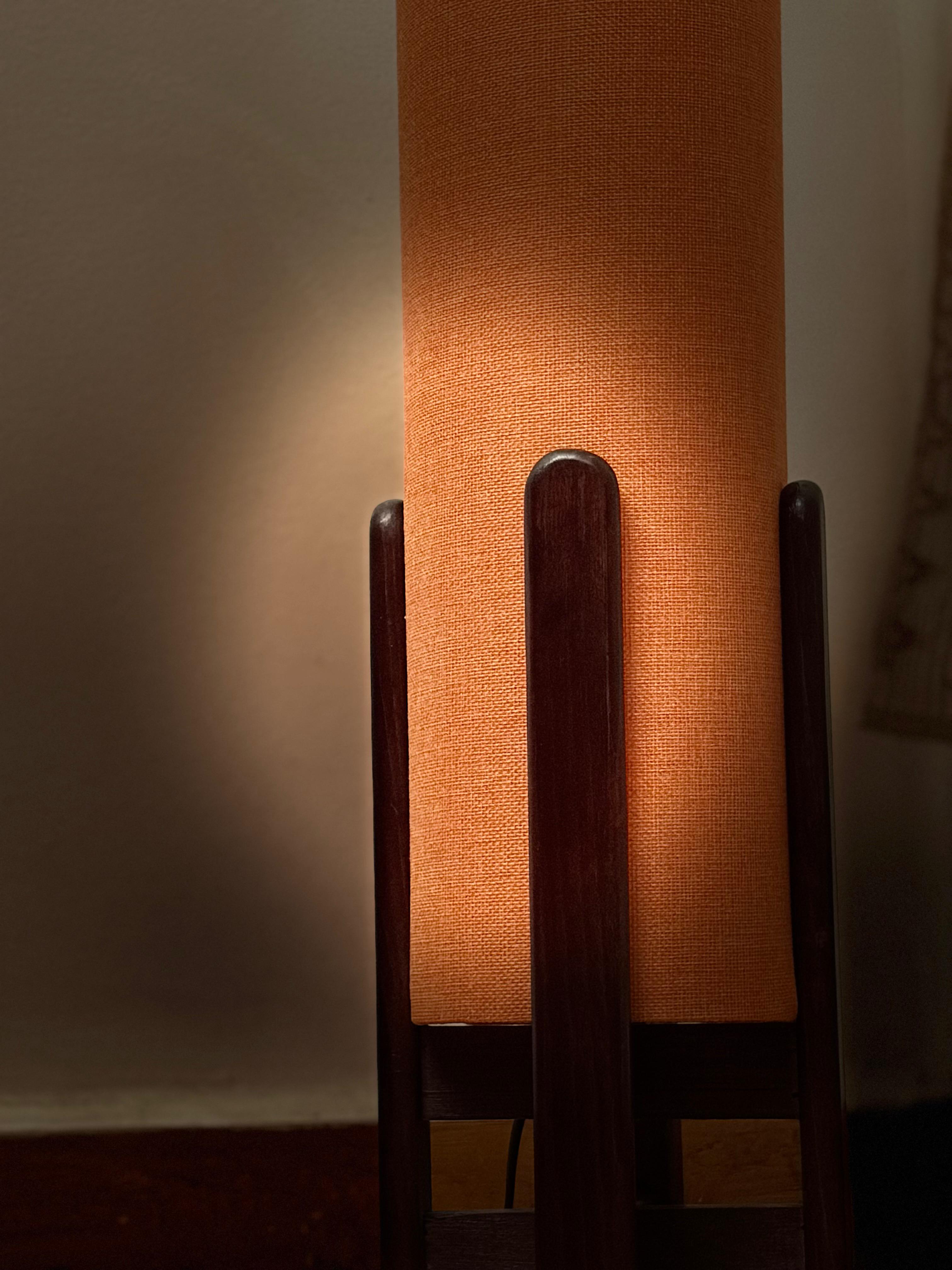 Burnt Orange Linen Column Floor Lamp: Mid-Century Modern