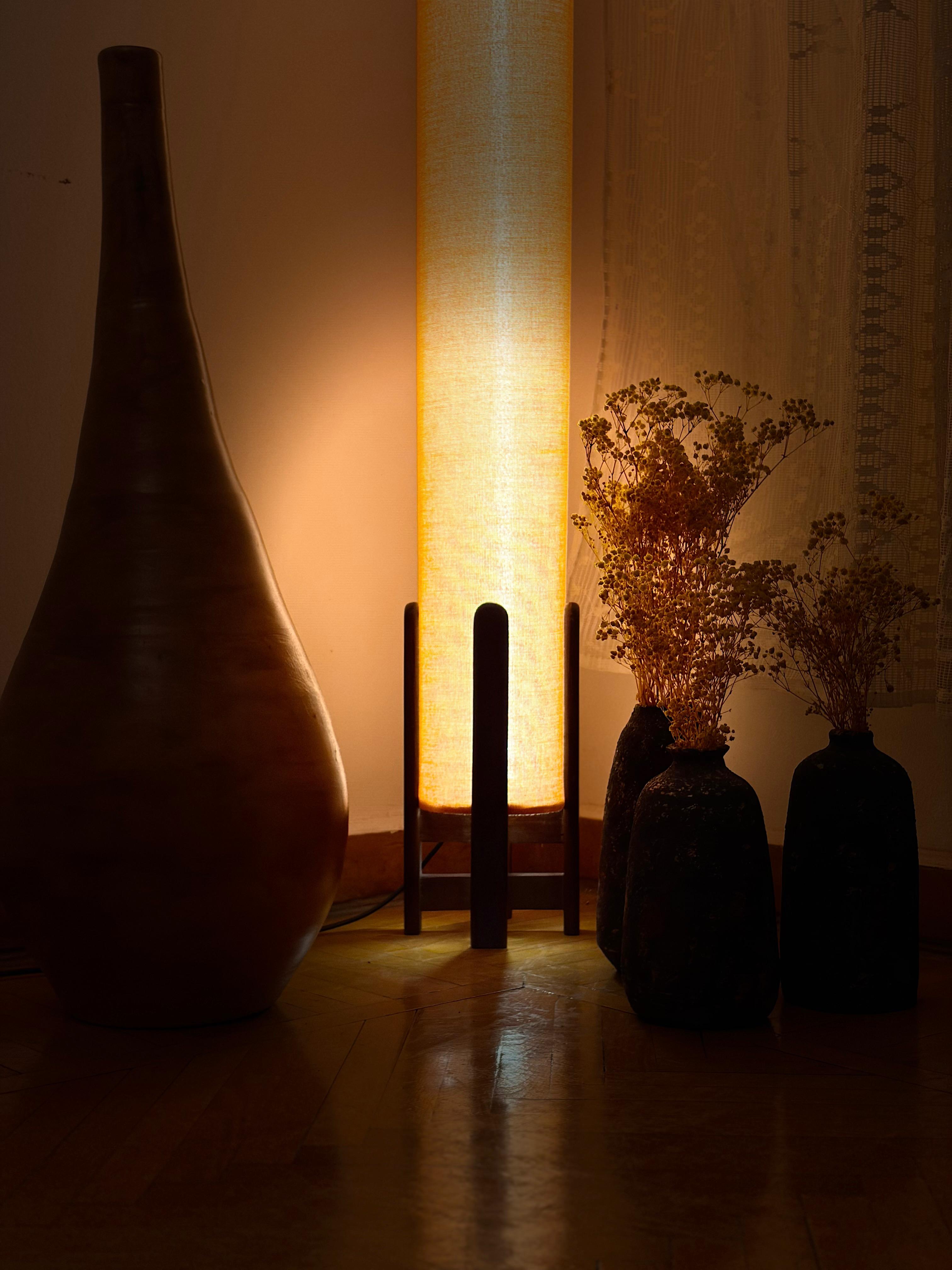 Burnt Orange Linen Column Floor Lamp: Mid-Century Modern
