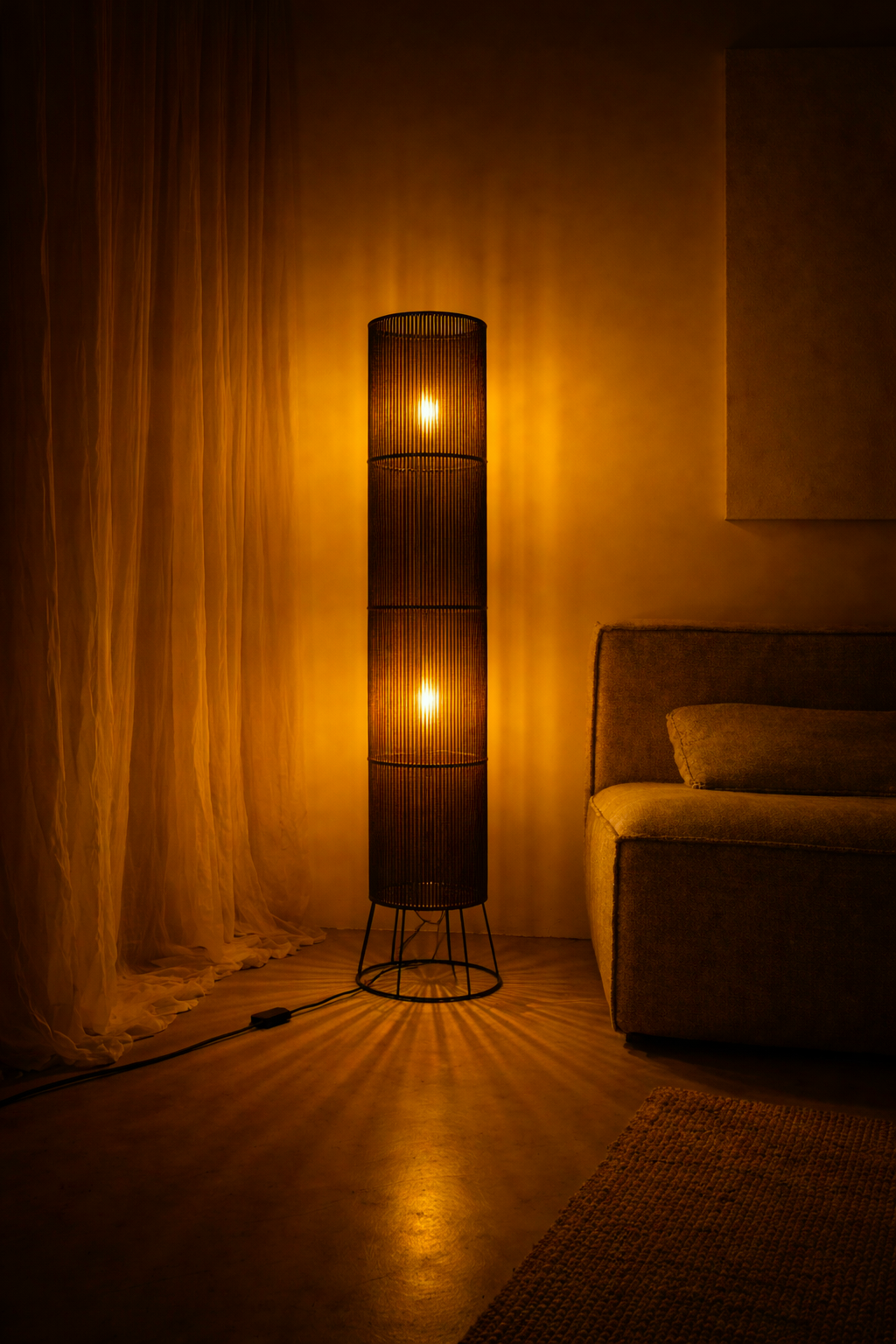 Brown Woven Column Floor Lamp