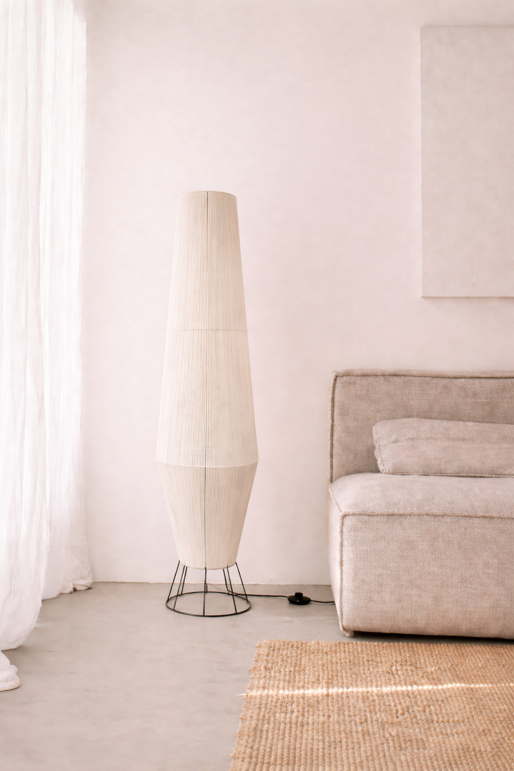 Pear Off White Woven Column Floor Lamp