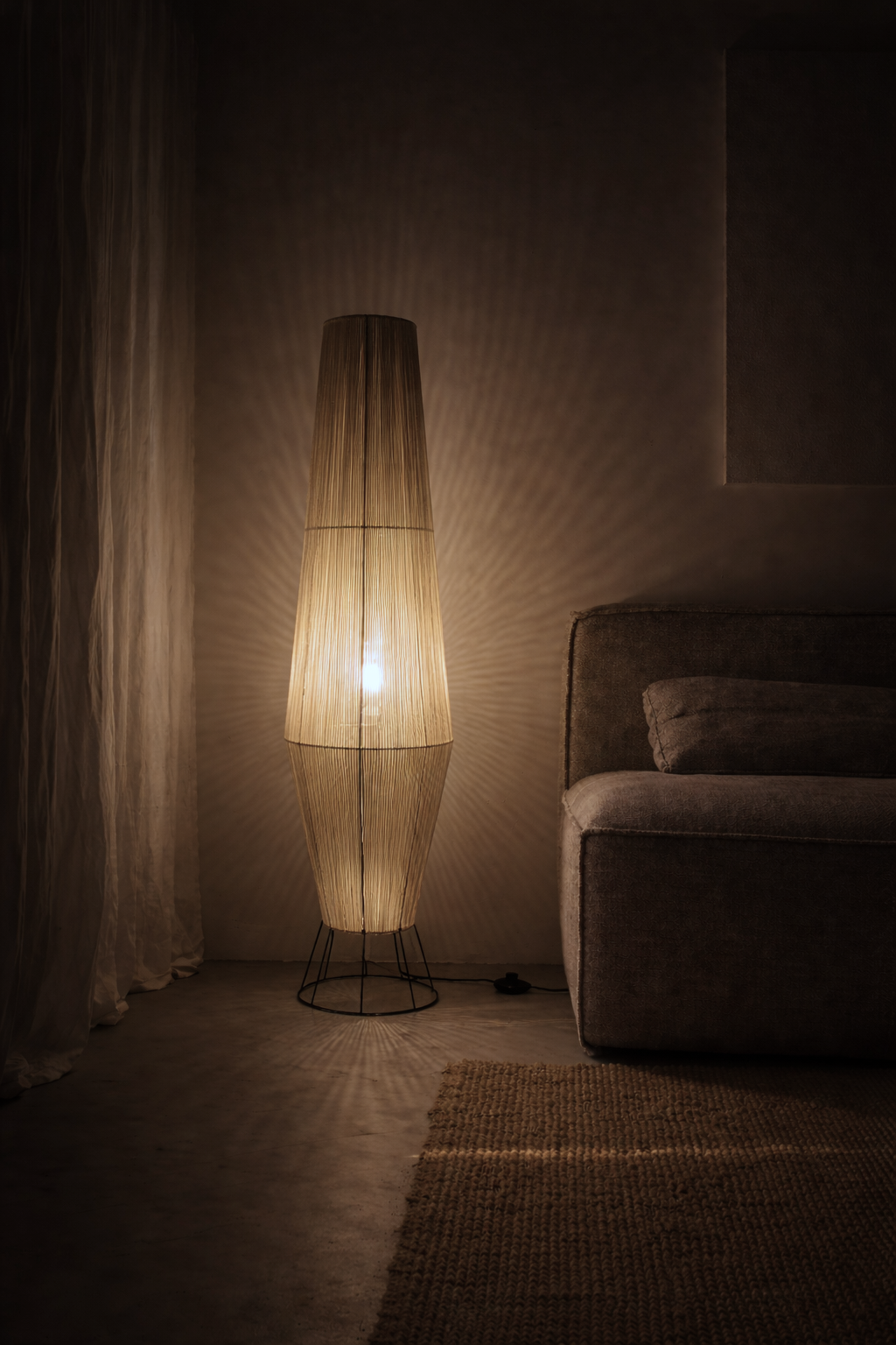 Pear Off White Woven Column Floor Lamp
