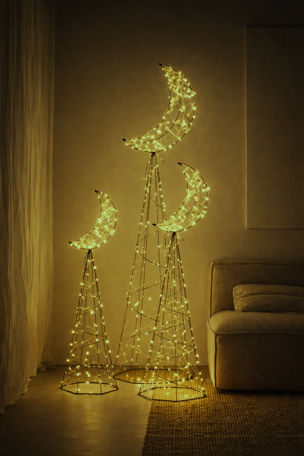 Crescent Metal Lantern Floor Lamp - Set of 3