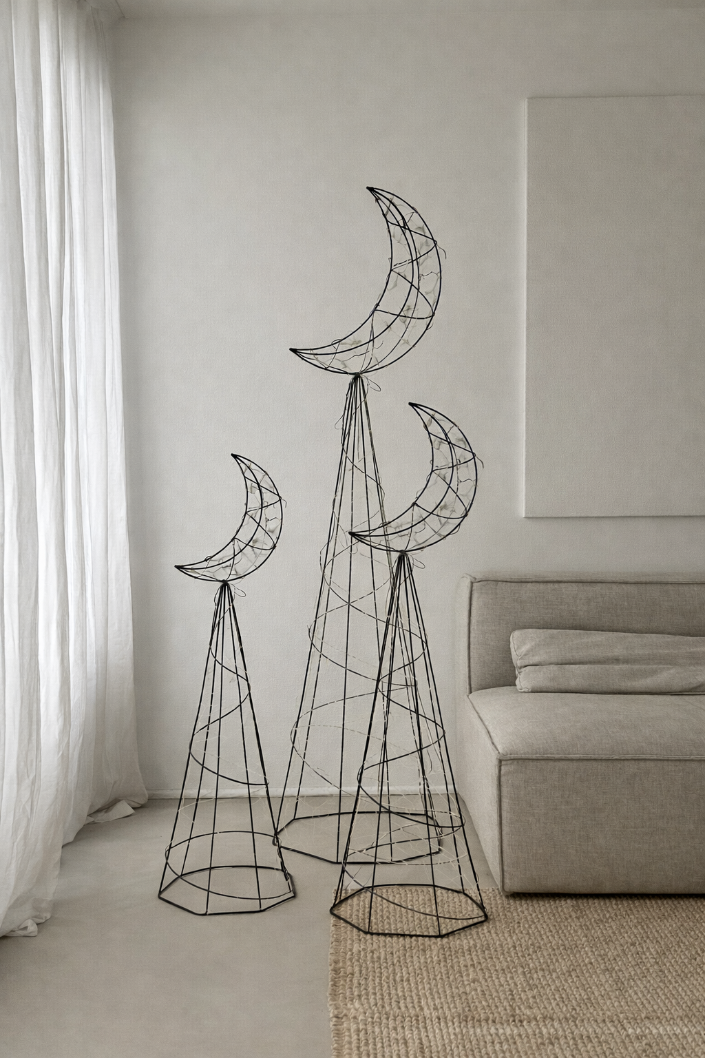 Crescent Metal Lantern Floor Lamp - Set of 3