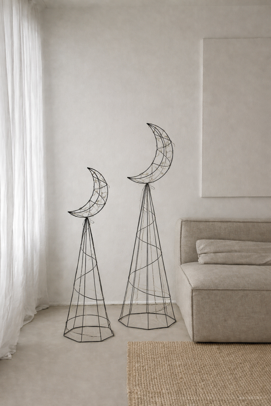 Crescent Metal Lantern Floor Lamp - Set of 2 (S & M)