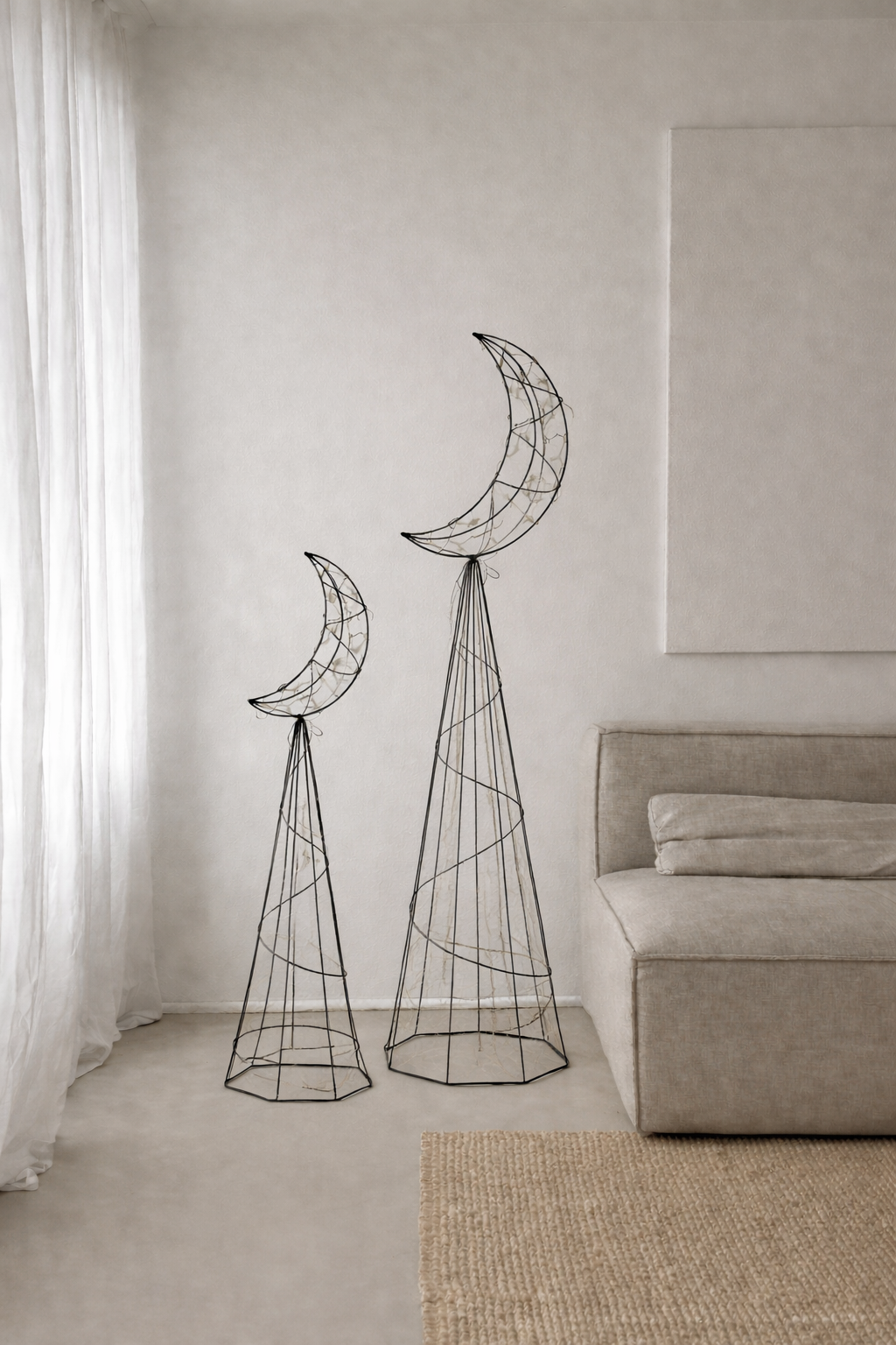 Crescent Metal Lantern Floor Lamp - Set of 2 (M & L)