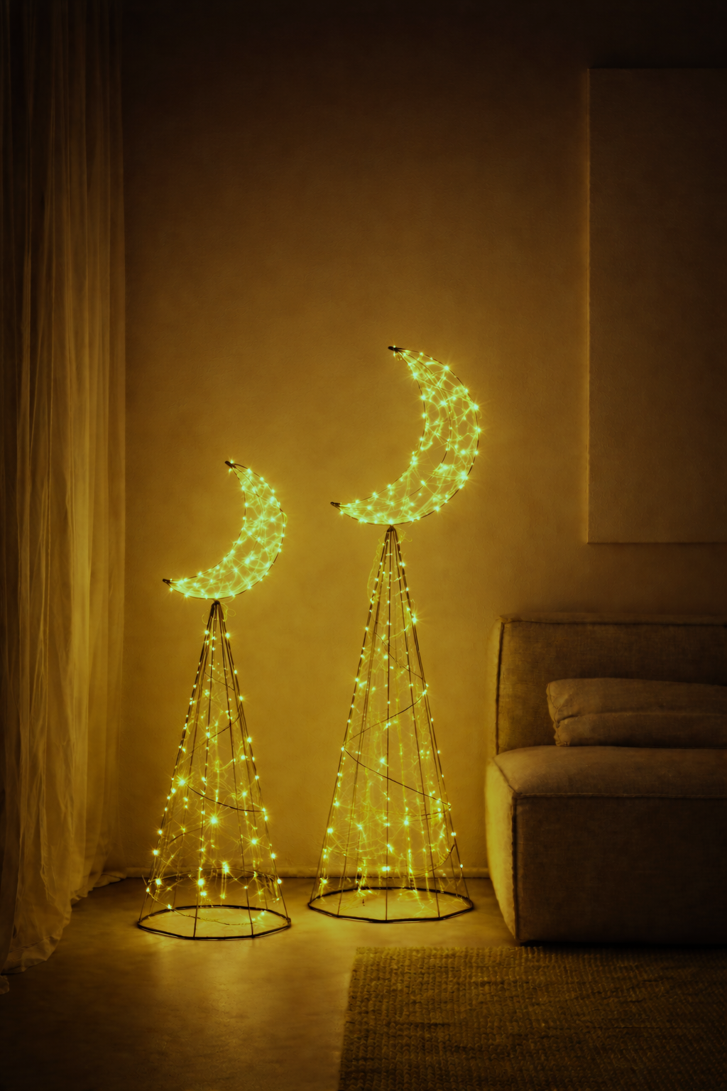 Crescent Metal Lantern Floor Lamp - Set of 2 (S & M)