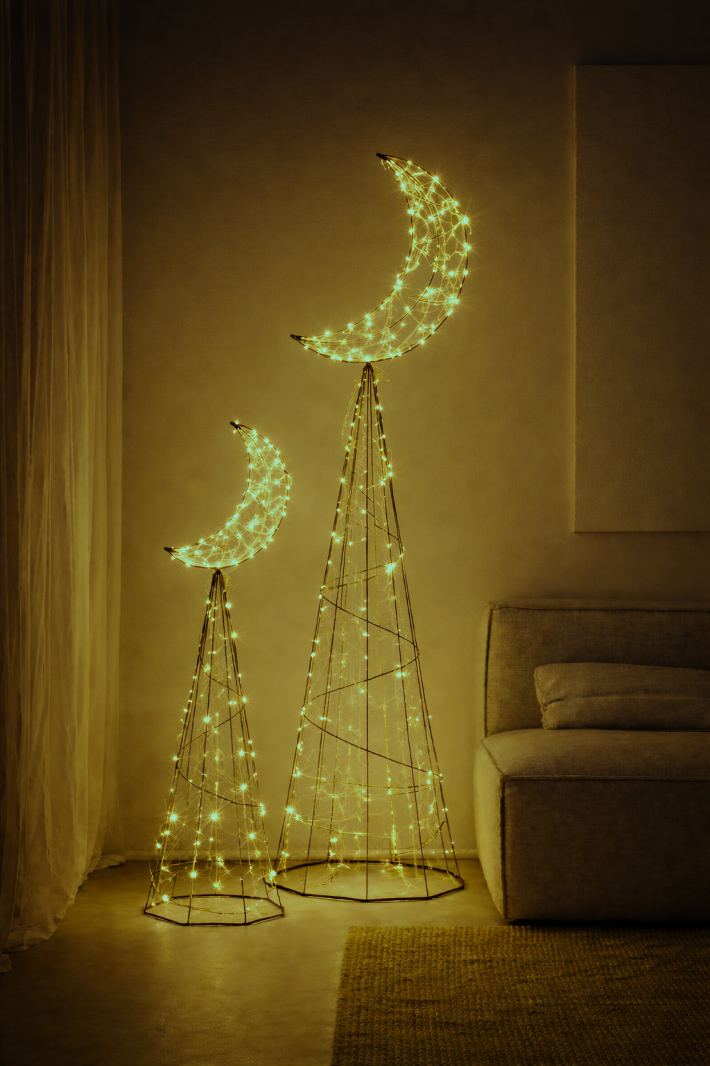 Crescent Metal Lantern Floor Lamp - Set of 2 (M & L)