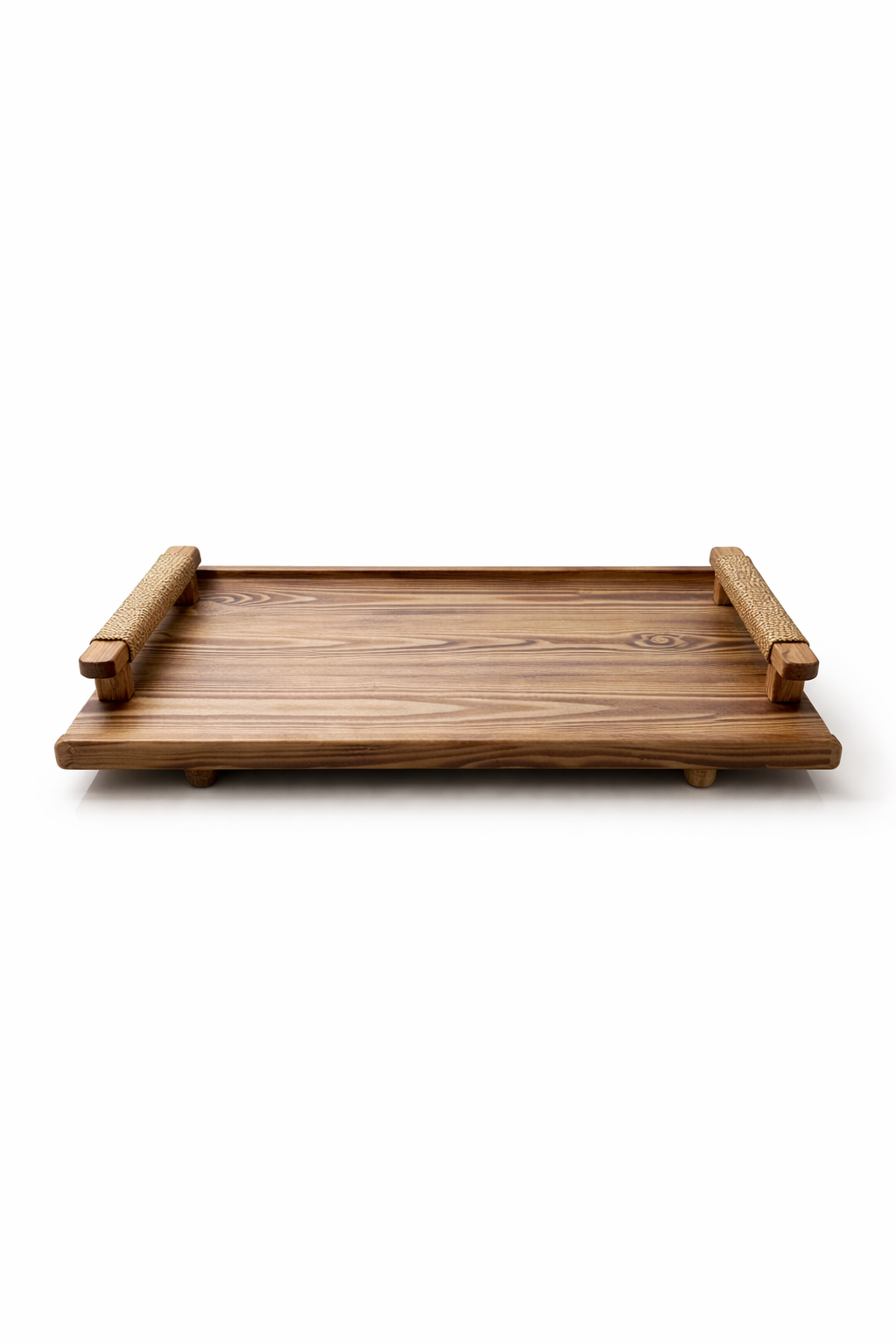 Rustic Wood Tray – Jute Wrapped Handles