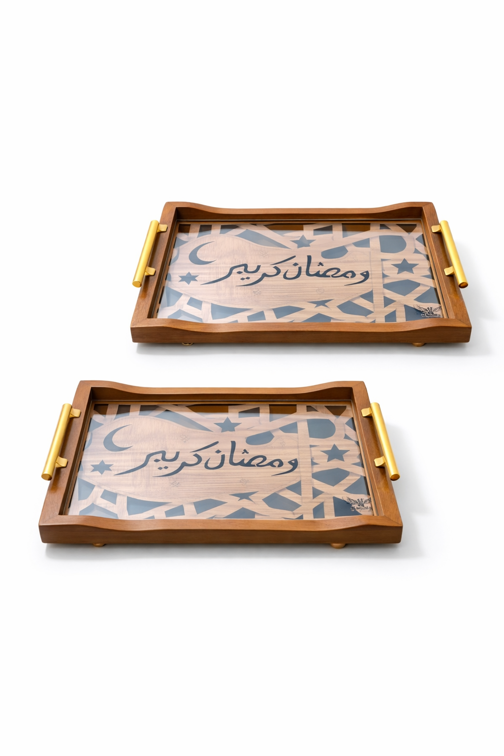 Premium Ramadan Kareem Calligraphy Tray – Gold & Wood Edition
