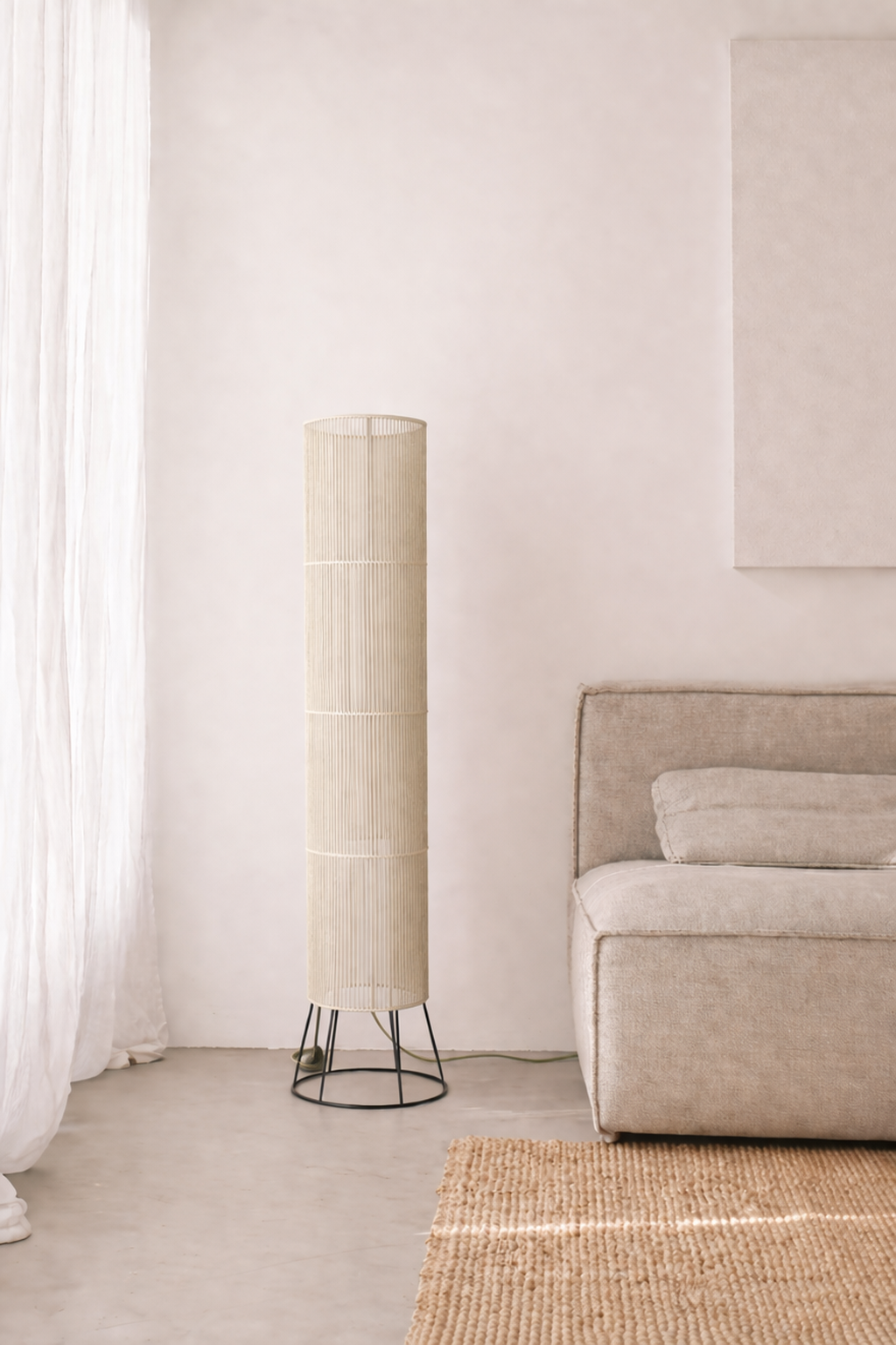 Off White Woven Column Floor Lamp