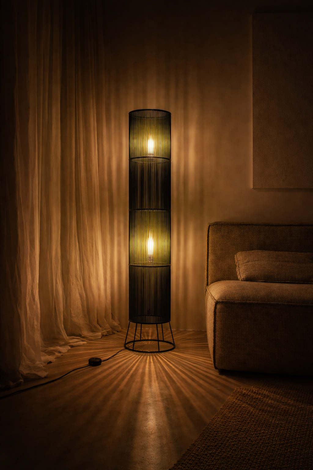 Olive Woven Column Floor Lamp