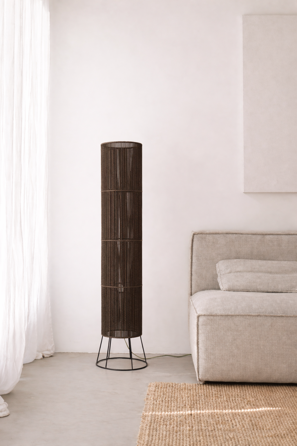Brown Woven Column Floor Lamp
