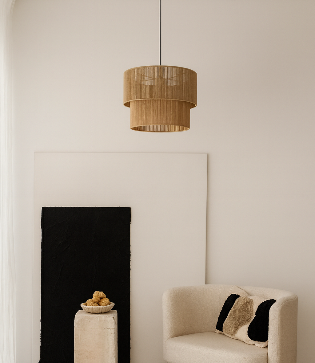 Layered Natural Jute Pendant Light: Double Boho Style Design