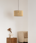 Sugary Beige Drum Pendant Light: Soft Woven Texture in a Single Boho Style