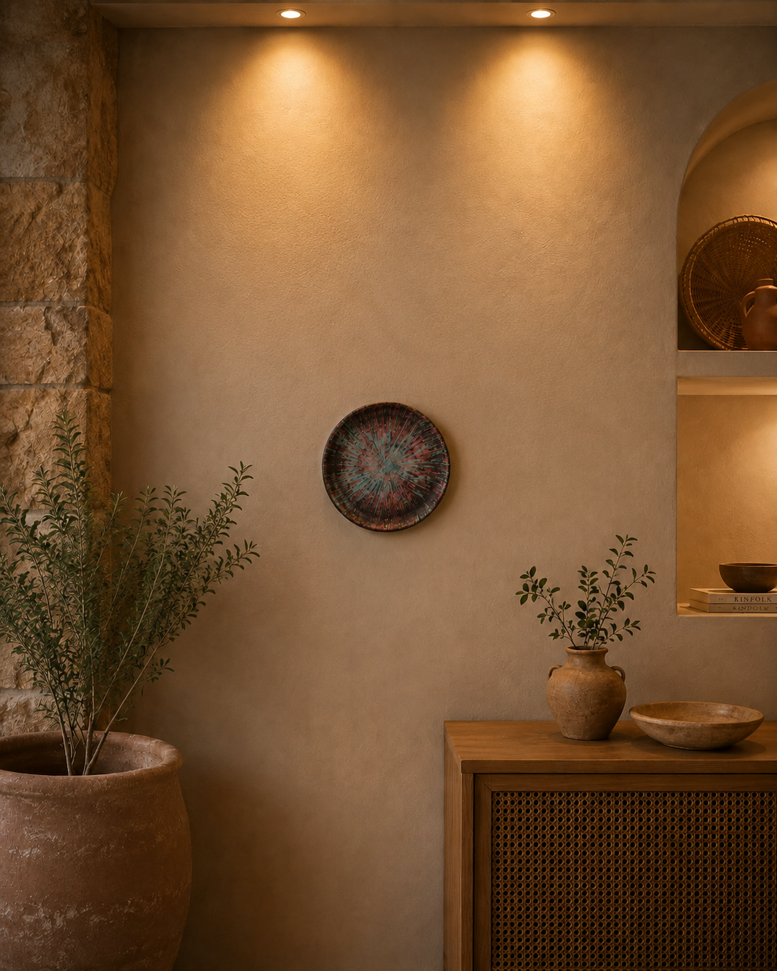 Celestial Burst Pottery Wall Plate Set – Vibrant Artistic Elegance