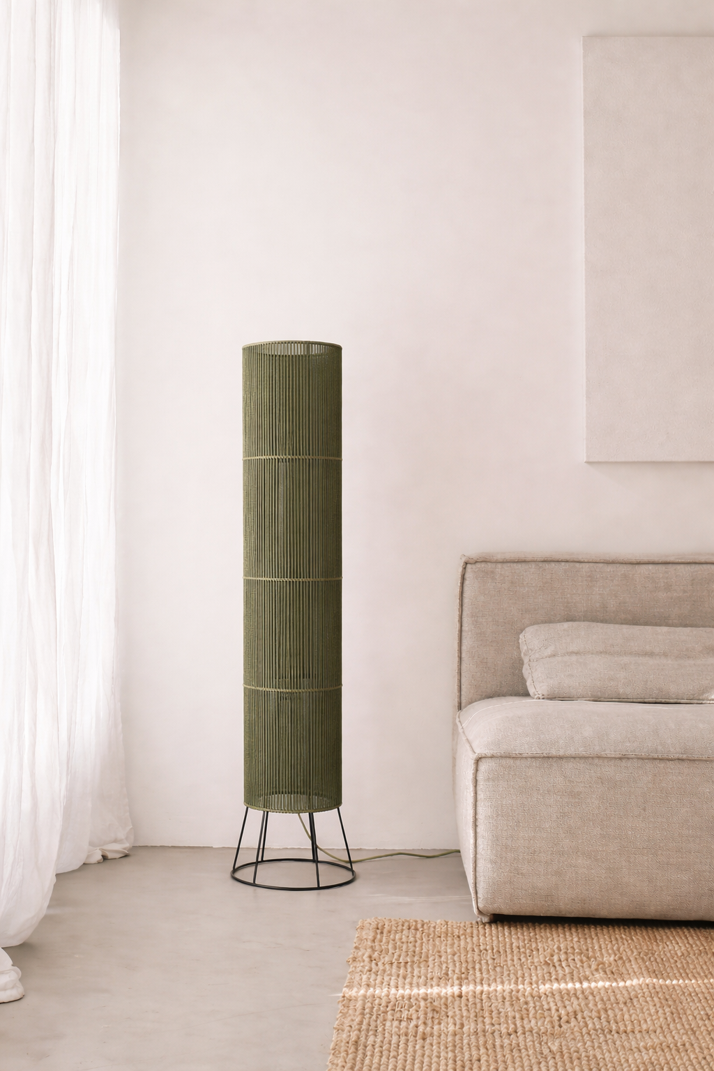 Olive Woven Column Floor Lamp