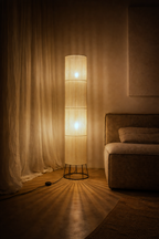 Off White Woven Column Floor Lamp