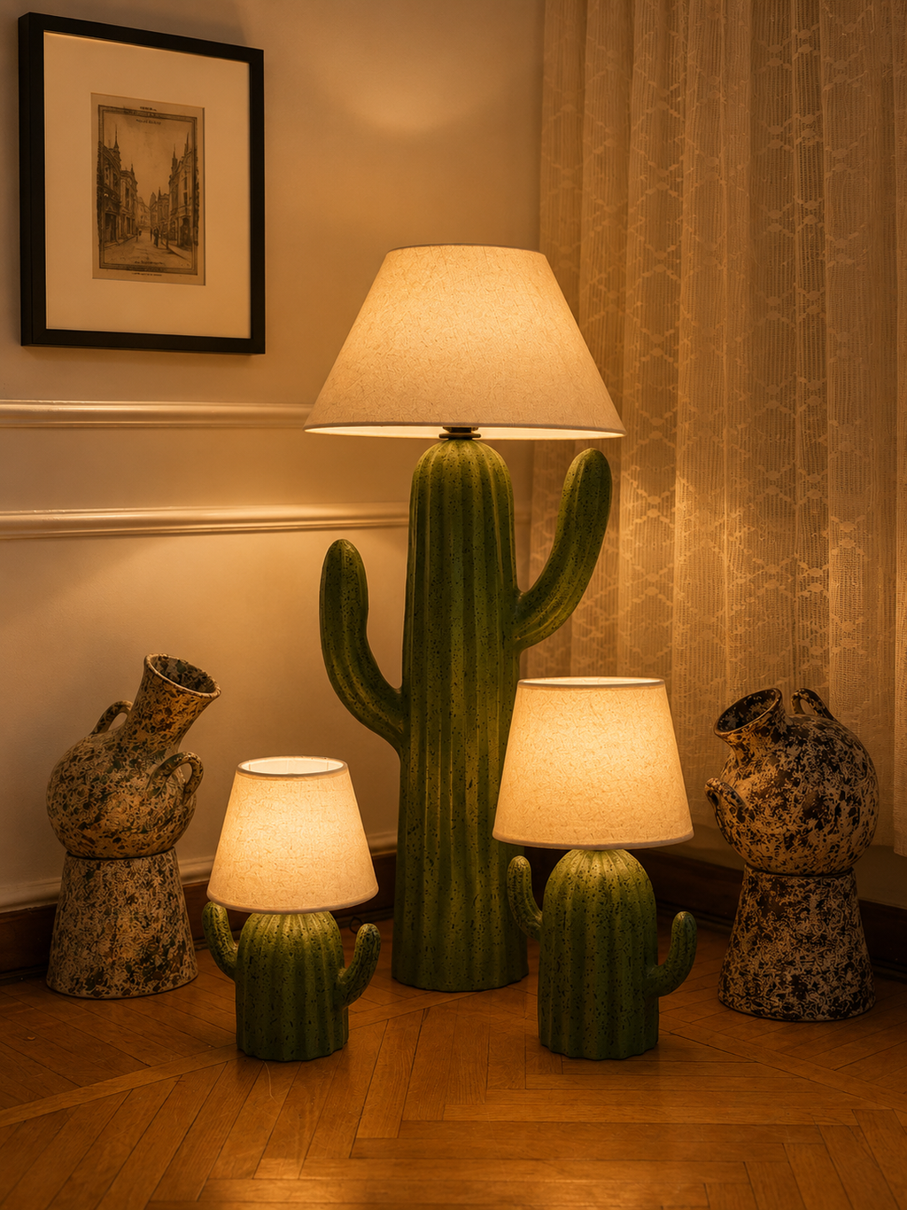 Desert Bloom Cactus Lamp Set – Set of Three
