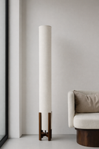 Off-White Linen Column Floor Lamp: Mid-Century Modern