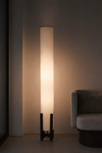 Off-White Linen Column Floor Lamp: Mid-Century Modern
