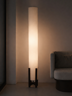 Off-White Linen Column Floor Lamp: Mid-Century Modern