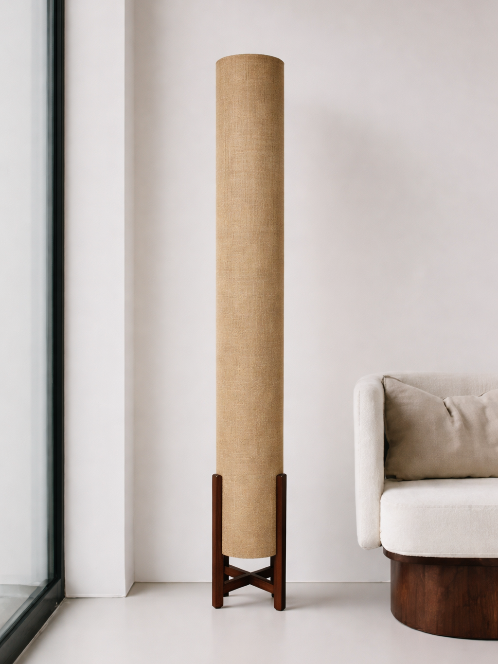 Natural Linen Column Floor Lamp: Mid-Century Modern