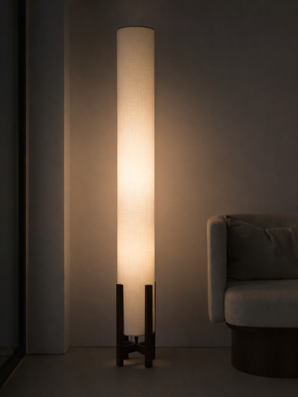 Natural Linen Column Floor Lamp: Mid-Century Modern
