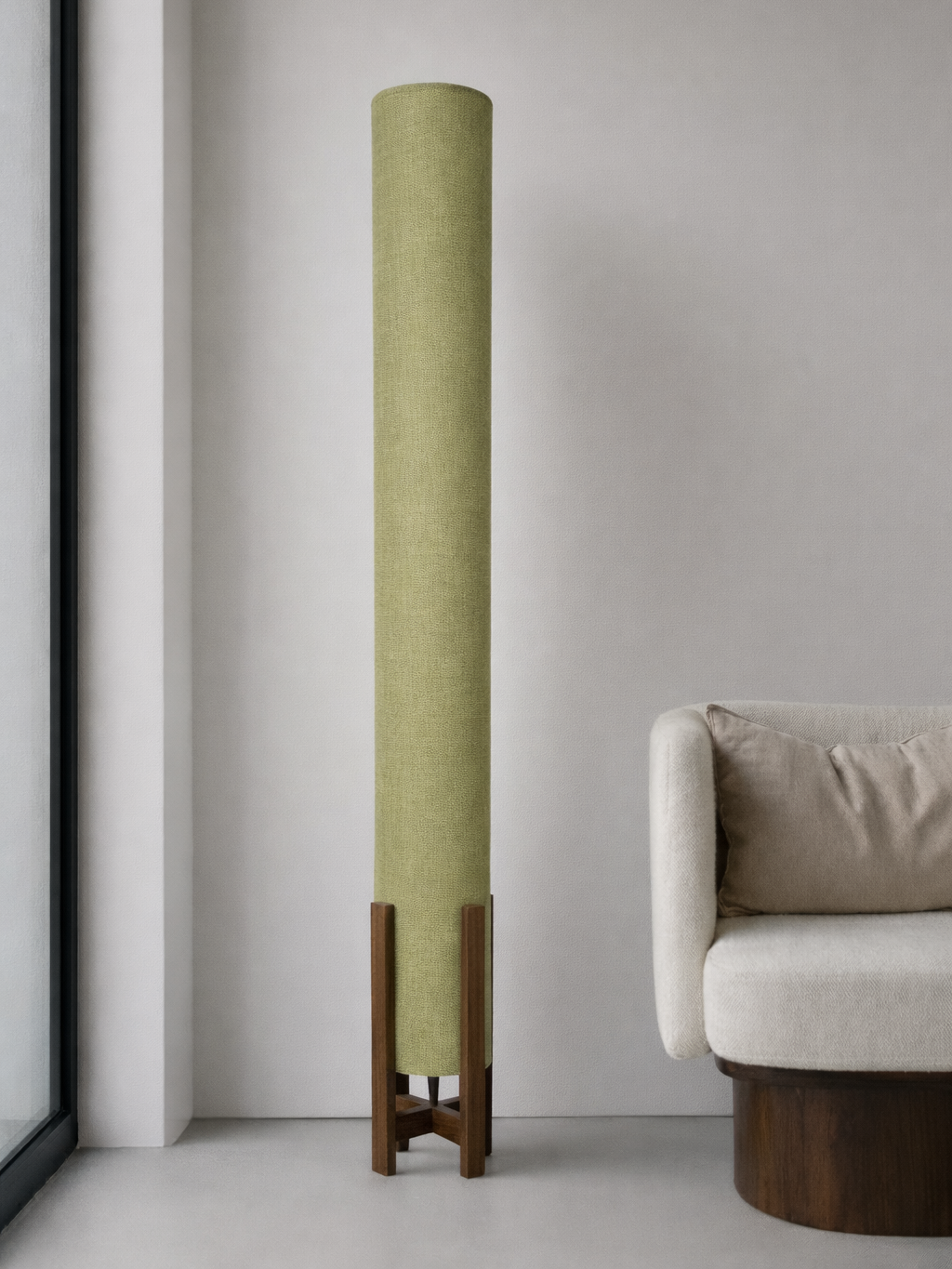 Pistachio Linen Column Floor Lamp: Mid-Century Modern