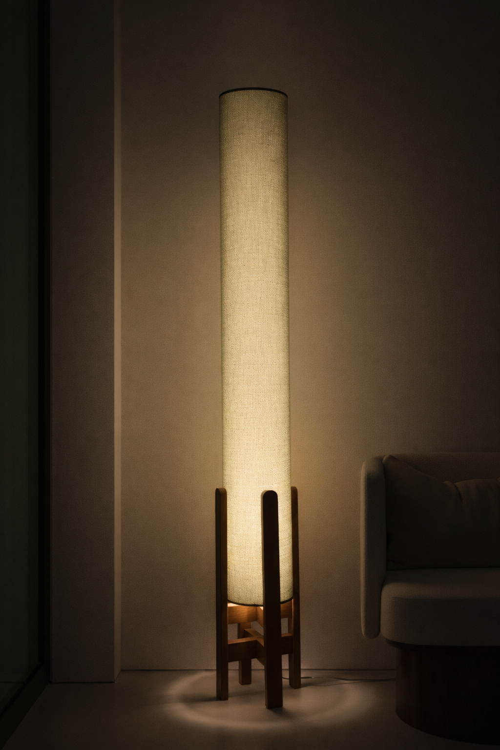 Pistachio Linen Column Floor Lamp: Mid-Century Modern