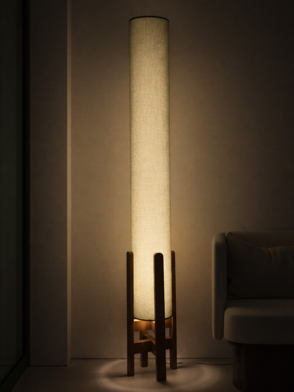 Pistachio Linen Column Floor Lamp: Mid-Century Modern
