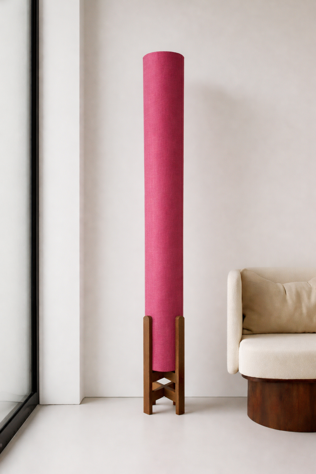 Pink Linen Column Floor Lamp: Mid-Century Modern