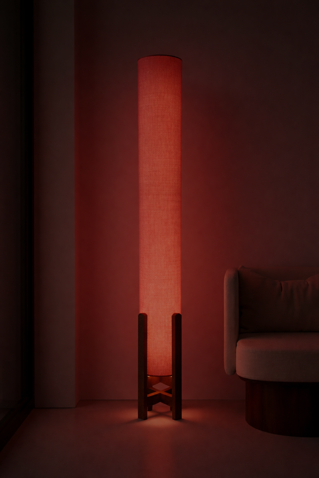 Pink Linen Column Floor Lamp: Mid-Century Modern