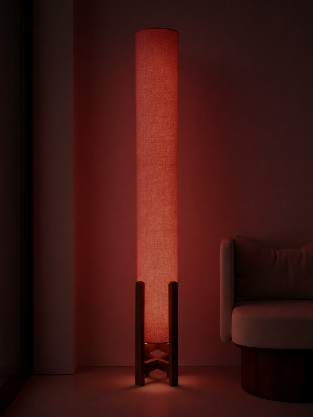 Pink Linen Column Floor Lamp: Mid-Century Modern