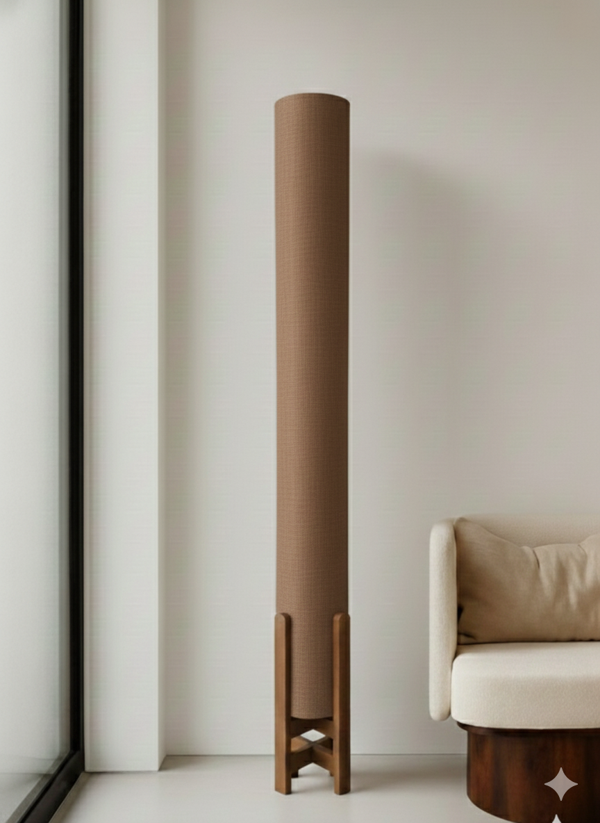 Mocha Linen Column Floor Lamp: Mid-Century Modern