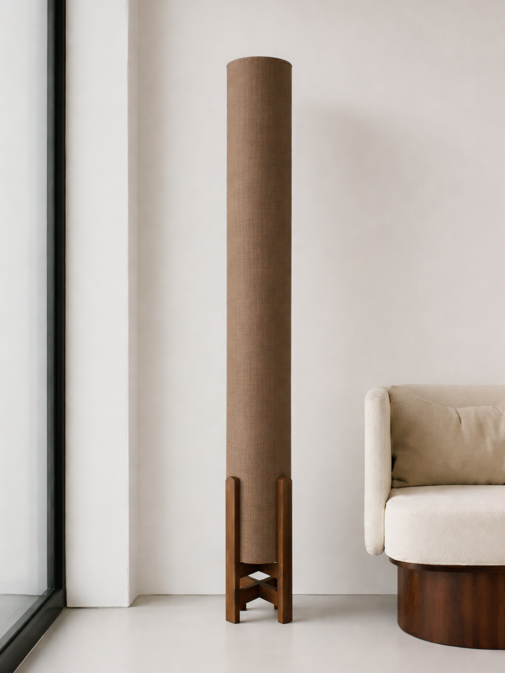 Mocha Linen Column Floor Lamp: Mid-Century Modern
