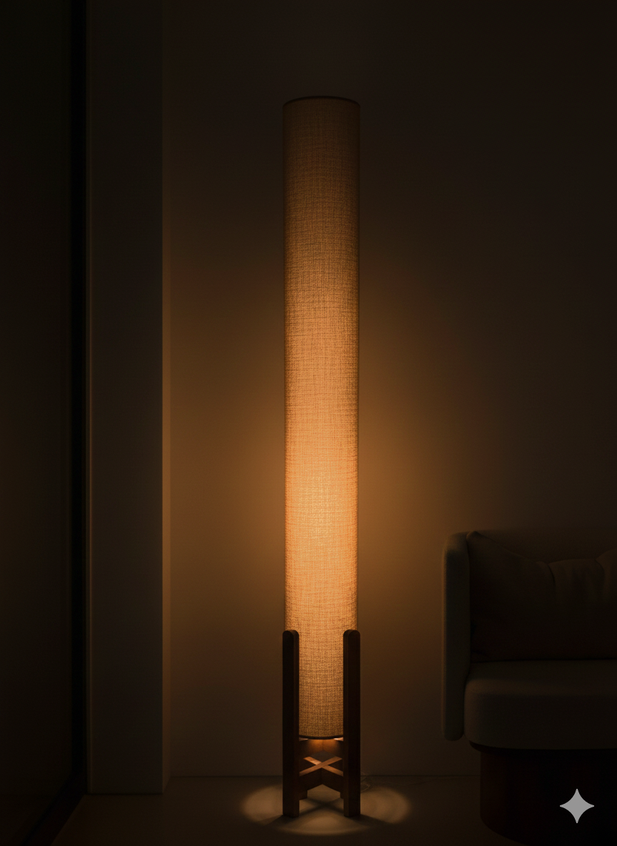 Mocha Linen Column Floor Lamp: Mid-Century Modern