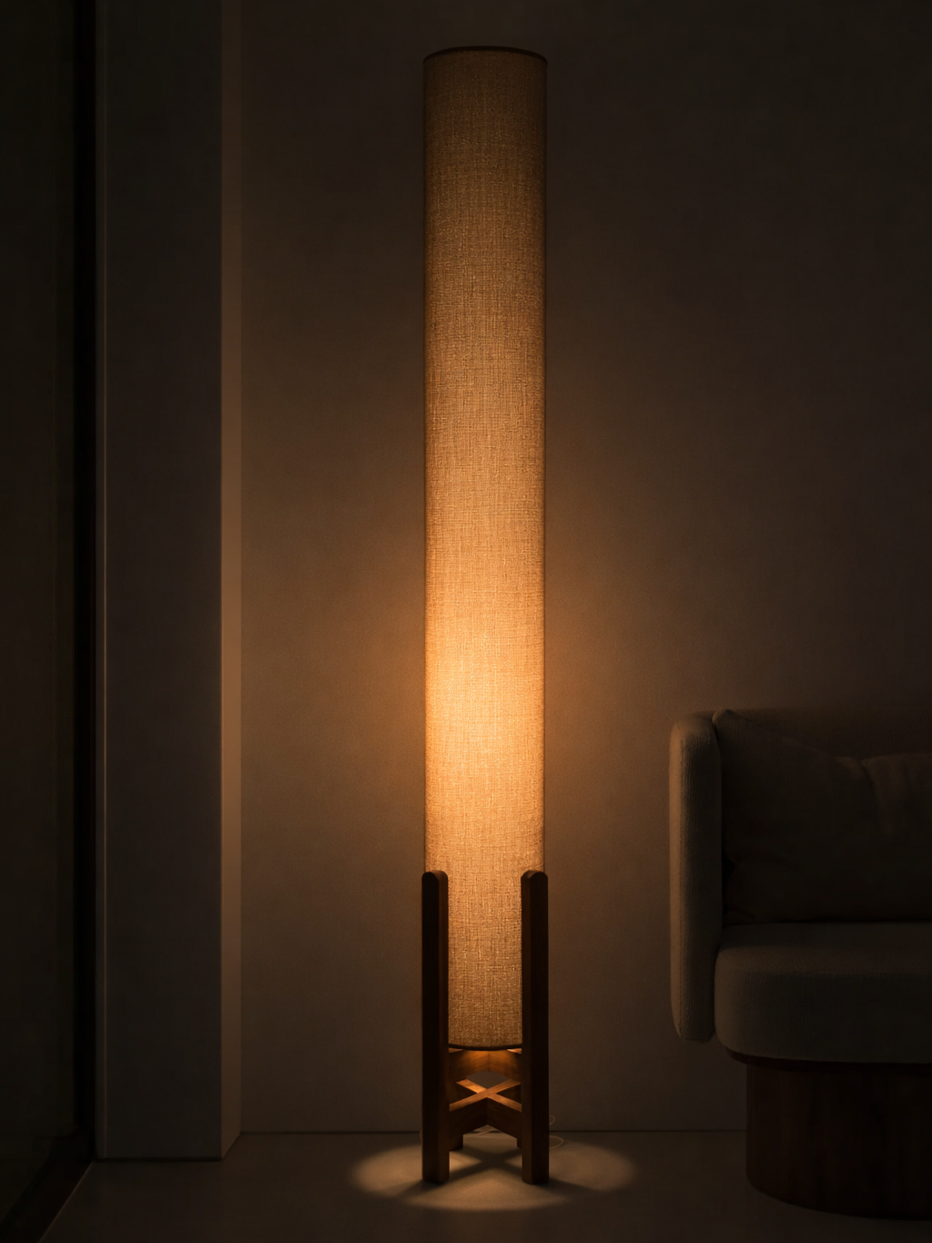 Mocha Linen Column Floor Lamp: Mid-Century Modern