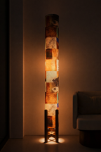 Artistic Collage Linen Column Floor Lamp: Mid-Century Modern