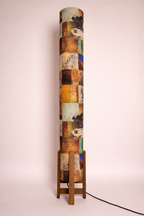 Artistic Collage Linen Column Floor Lamp: Mid-Century Modern