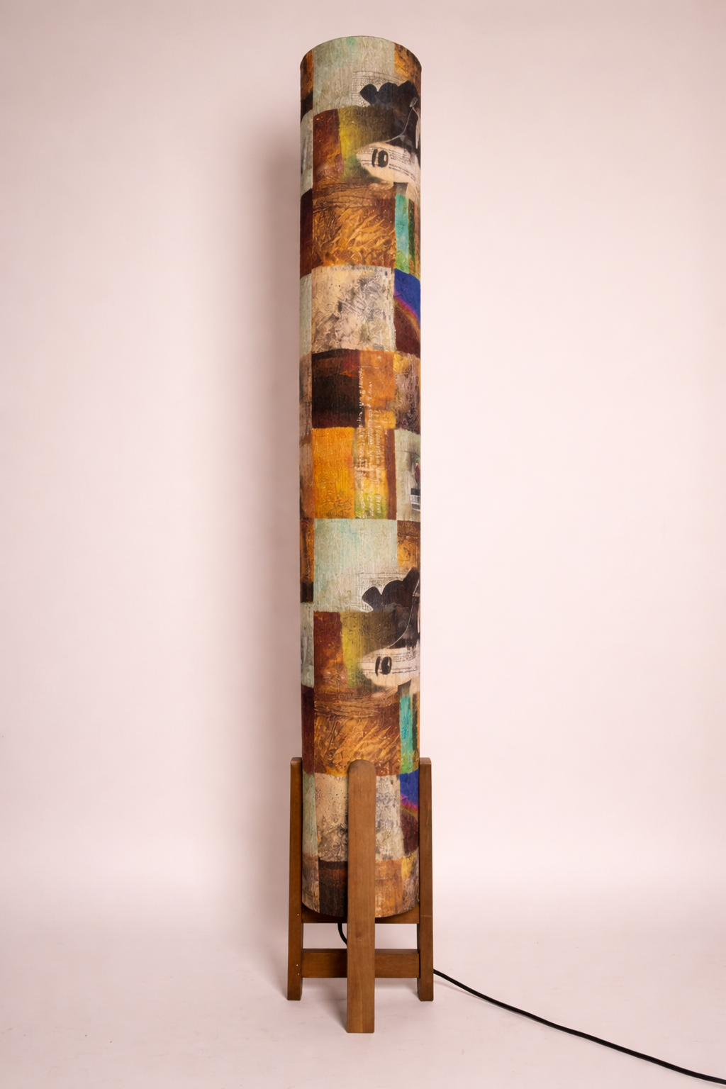 Artistic Collage Linen Column Floor Lamp: Mid-Century Modern